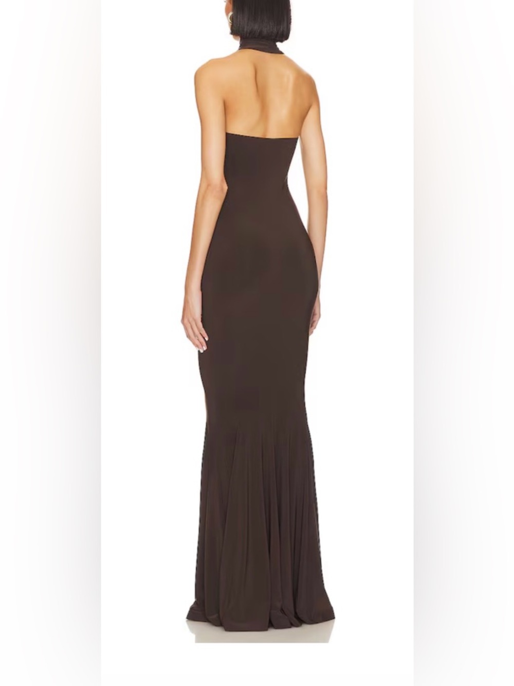 Halter Turtle Fishtail Gown in Chocolate - Picture 3 of 3